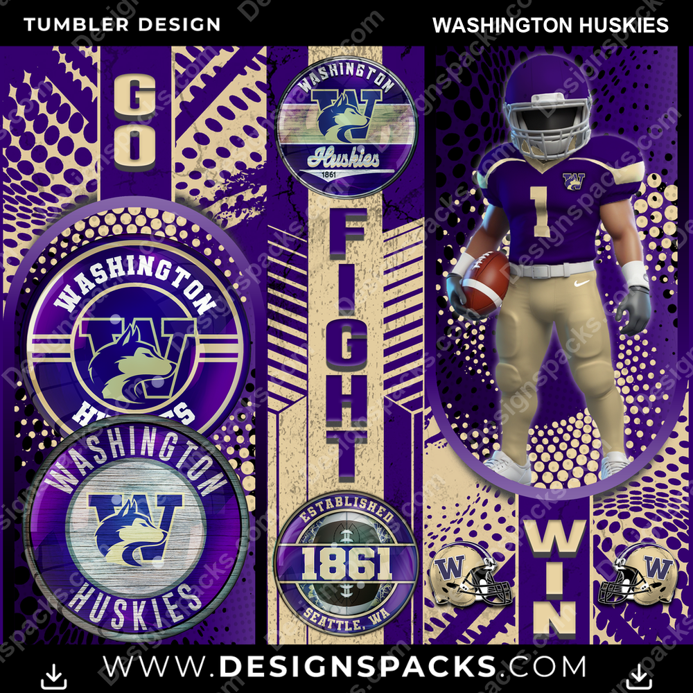 College Sport Go Fight Win Washington Huskies NCAA College Sport Tumbler Digital Wrap Design Download