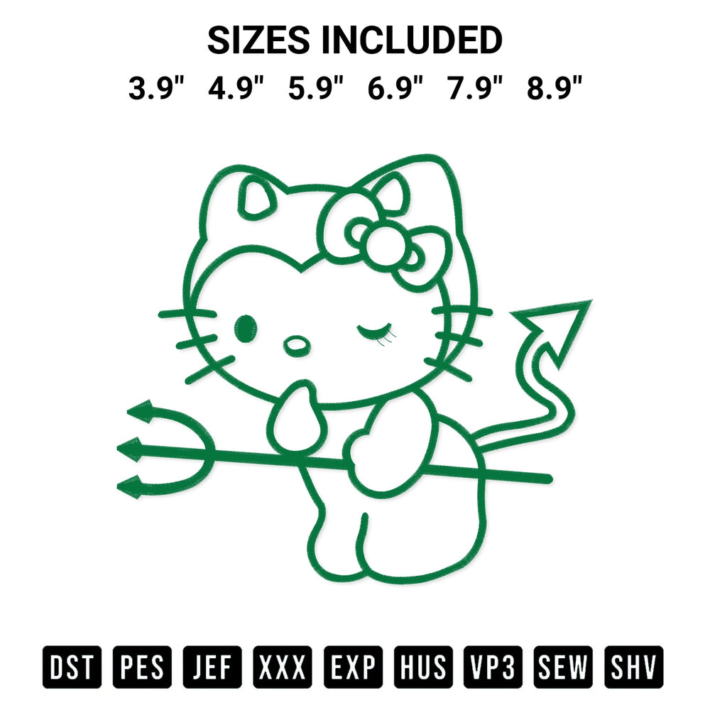 Elevate your next project with our Kitty Devil Pattern Embroidery Design embroidery file. Shop high-quality digital patterns instantly at Designspacks.com. Available sizes: 3.9", 4.9", 5.9", 6.9", 7.9", 8.9".