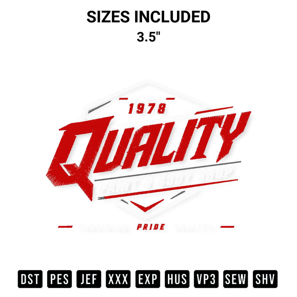Add a unique touch to your apparel with the Quality Paint And Body Shop Embroidery Design embroidery file. Premium instant download available now on Designspacks.com. Available sizes: 3.5".