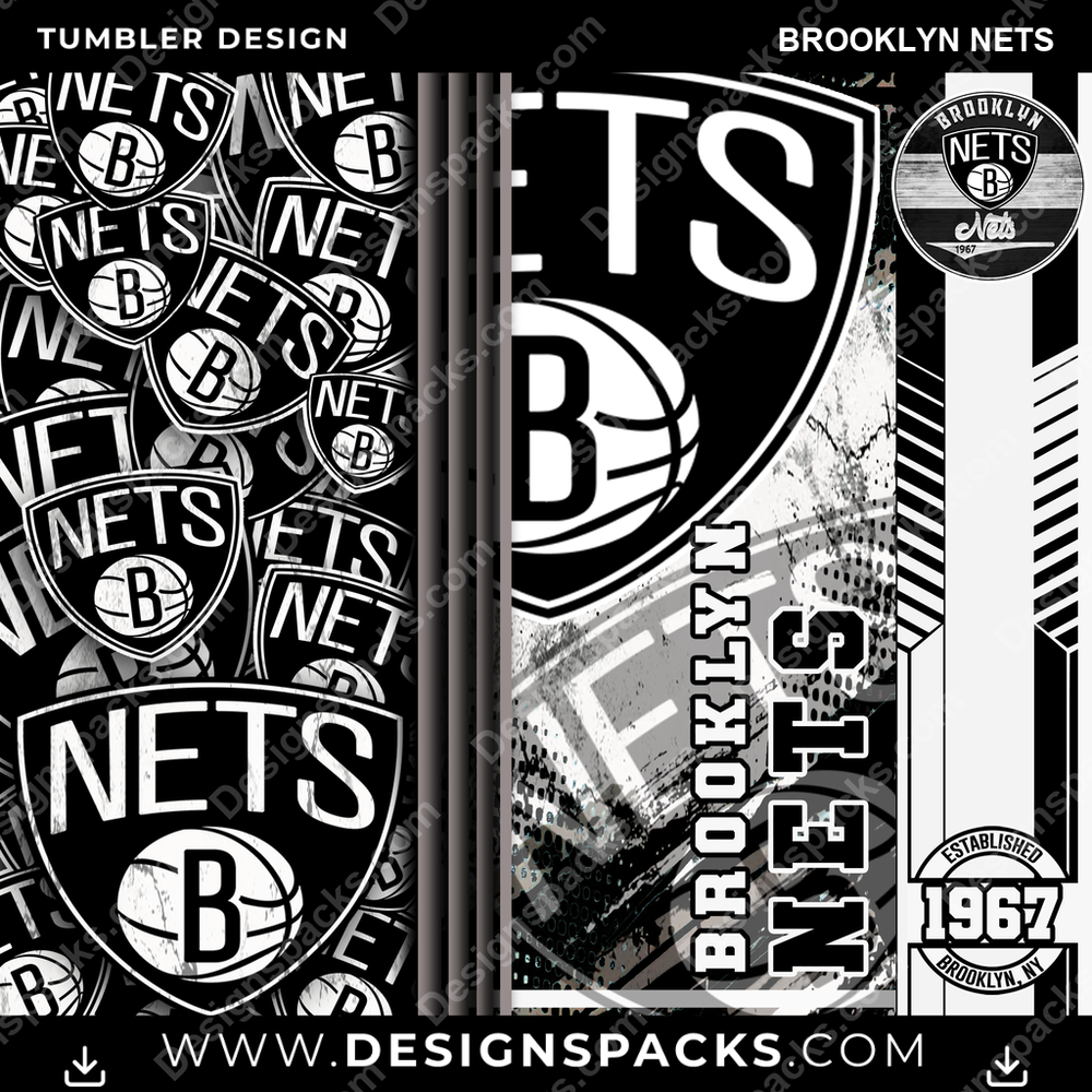 Basketball Sports Brooklyn Nets Tumbler Digital Wrap Design