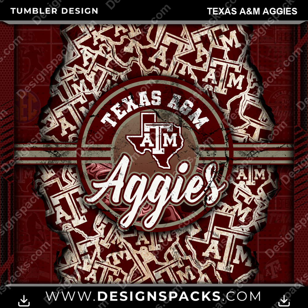 College Sport Ripped Texas A&M Aggies Tumbler Digital Wrap Design