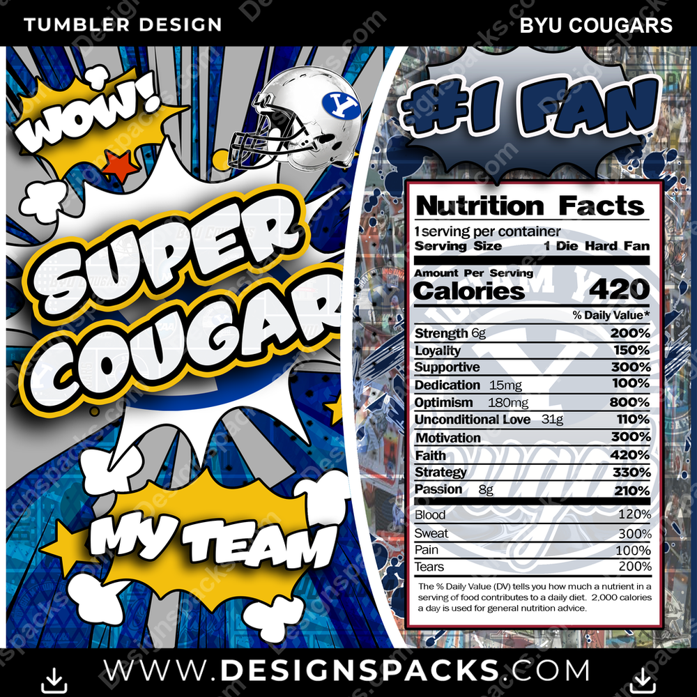 College Sport Super Team BYU Cougars Tumbler Digital Wrap Design