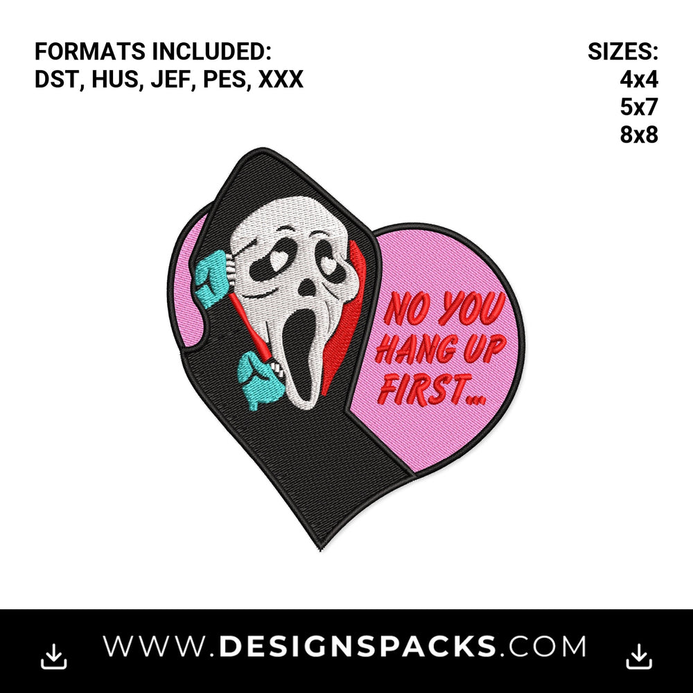 Ghostface No You Hang Up First Heart Embroidery Design - Instant digital download pattern at Designspacks.com