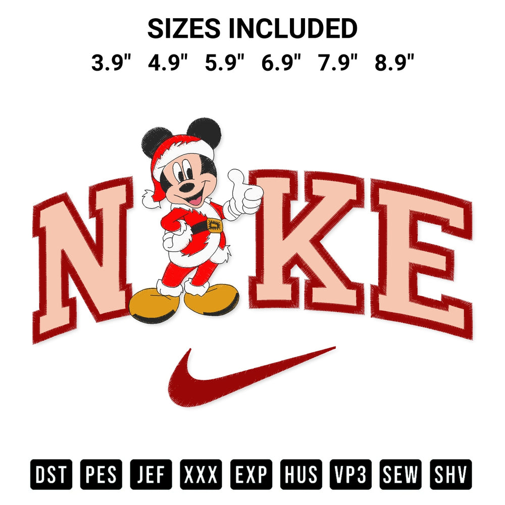 Elevate your next project with our Nike Mickey Mouse Christmas Embroidery Design embroidery file. Shop high-quality digital patterns instantly at Designspacks.com. Available sizes: 3.9", 4.9", 5.9", 6.9", 7.9", 8.9".