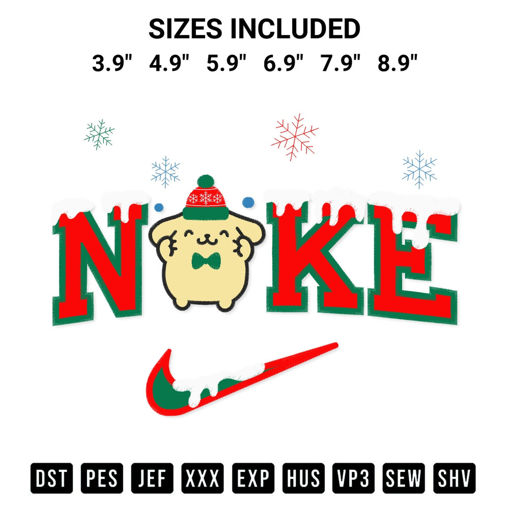Create amazing crafts with the Nike Pompompurin Christmas Embroidery Design embroidery file. High-quality digital download from Designspacks.com, perfect for beginners and pros. Available sizes: 3.9", 4.9", 5.9", 6.9", 7.9", 8.9".
