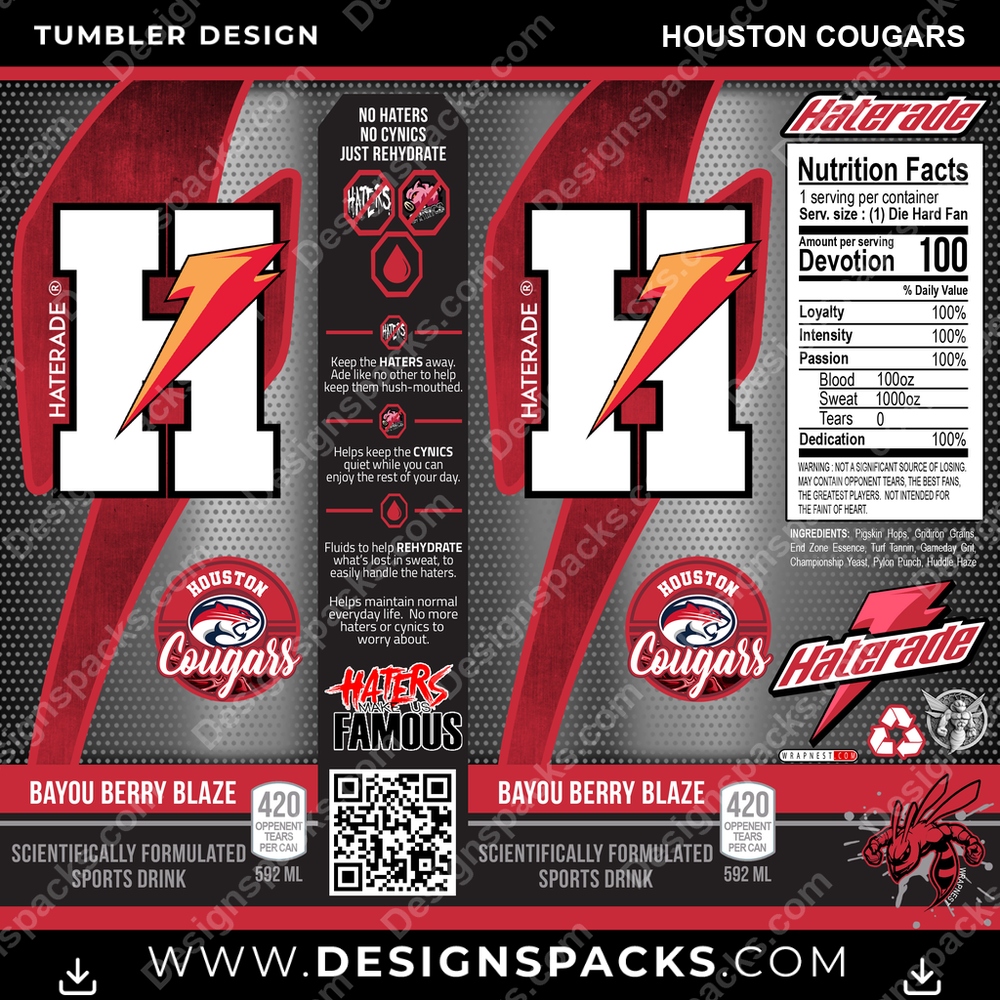 College Sport Haterade Houston Cougars NCAA College Sport Tumbler Digital Wrap Design Download