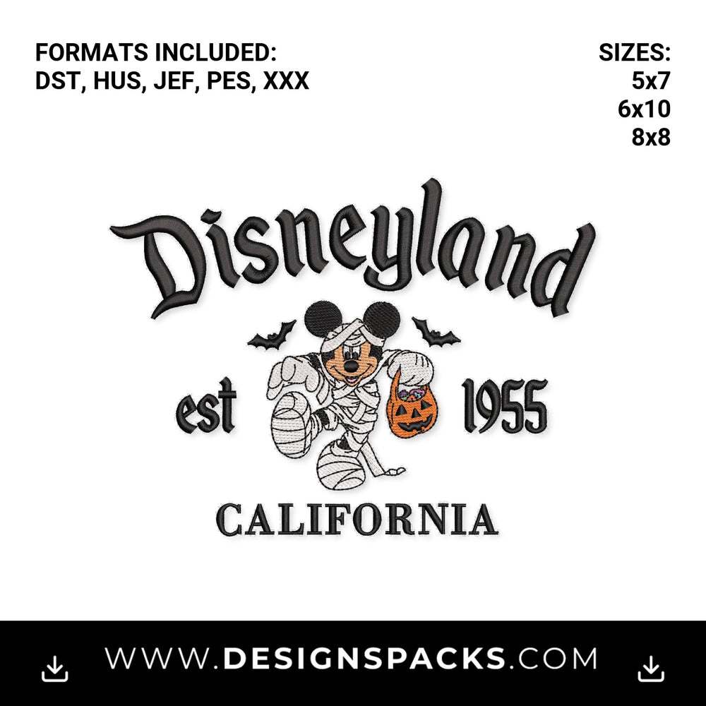 Disneyland Halloween Mummy Mickey Est 1955 Embroidery Design - Instant digital download pattern at Designspacks.com