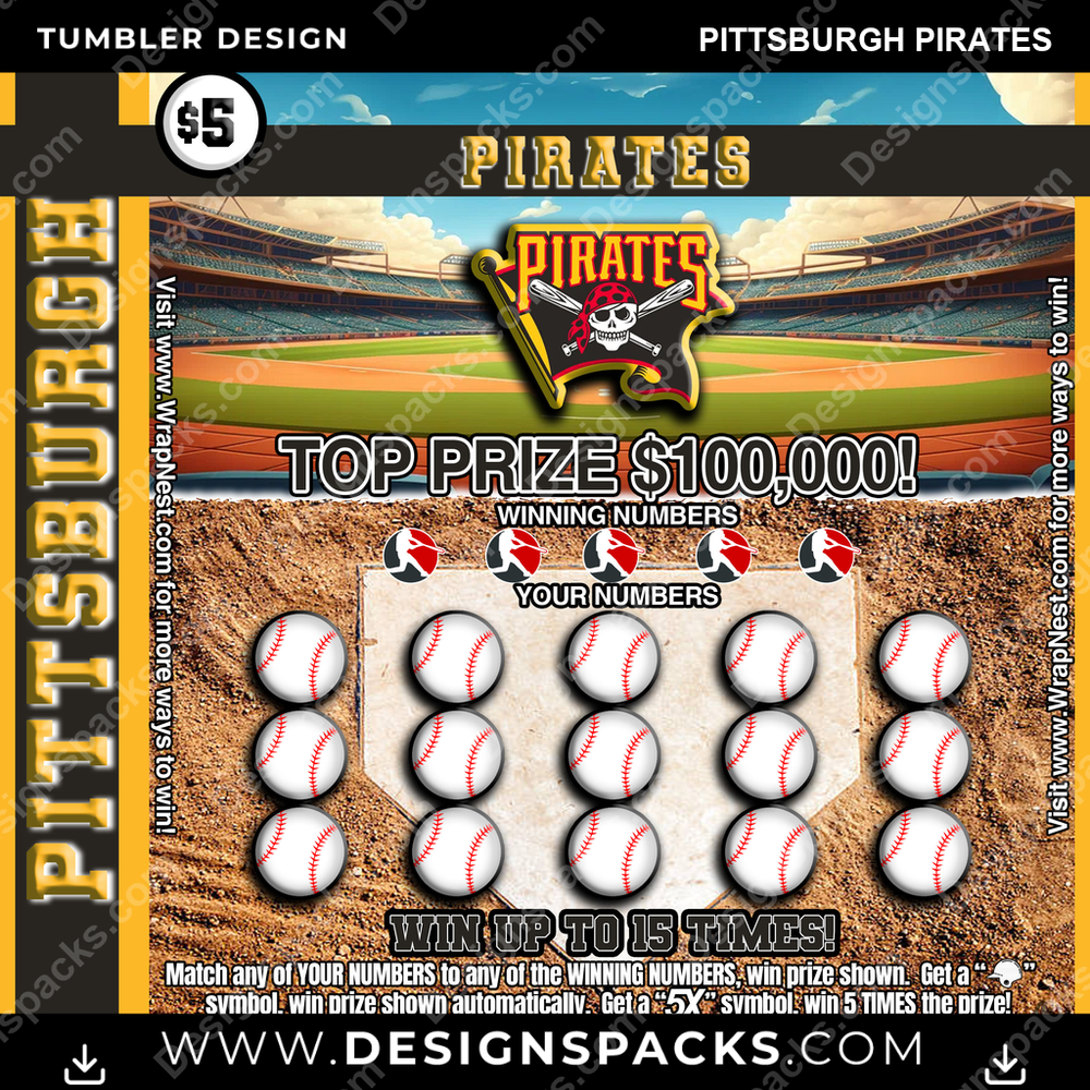 Baseball Lottery Ticket Pittsburgh Pirates Tumbler Digital Wrap Design