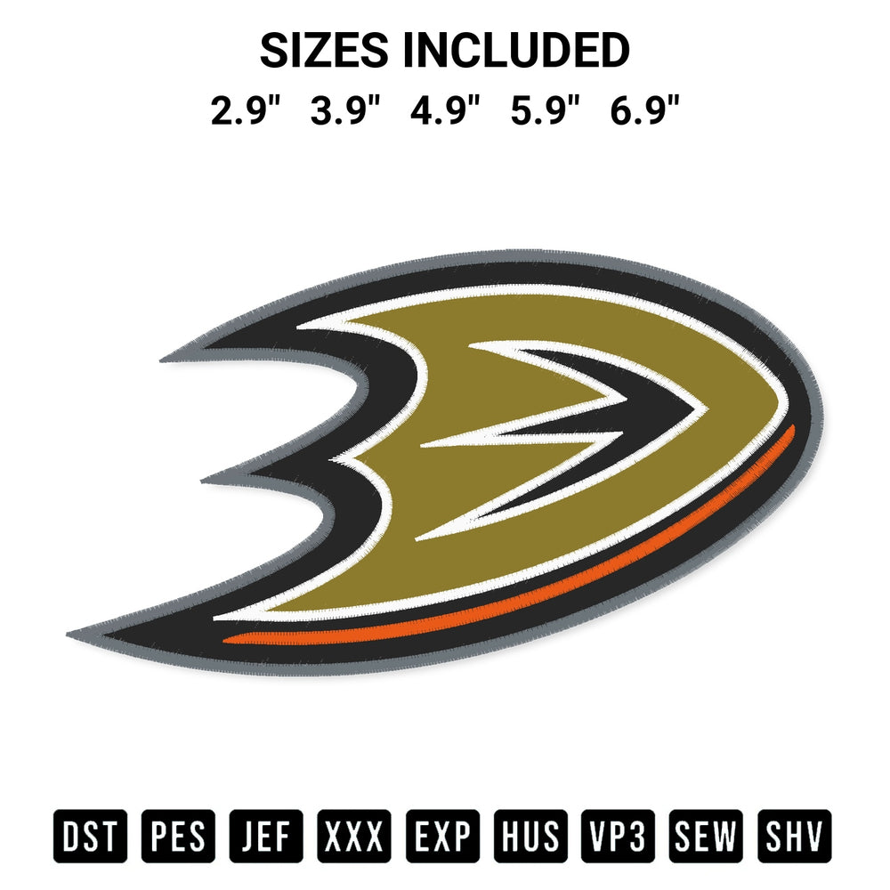 Stitch like a pro with the Anaheim Ducks Embroidery Design embroidery pattern from Designspacks.com. High-quality digital machine embroidery file. Available sizes: 2.9", 3.9", 4.9", 5.9", 6.9".