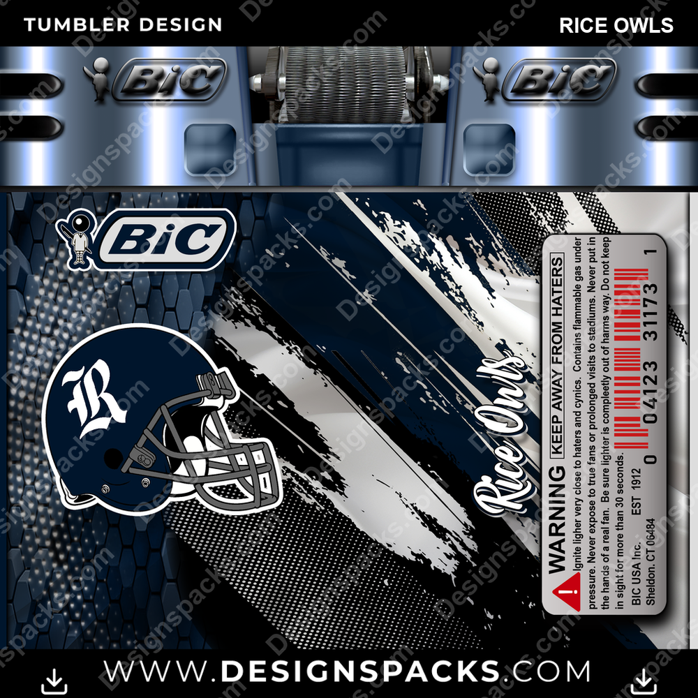College Sport BIC Lighter Rice Owls Tumbler Digital Wrap Design