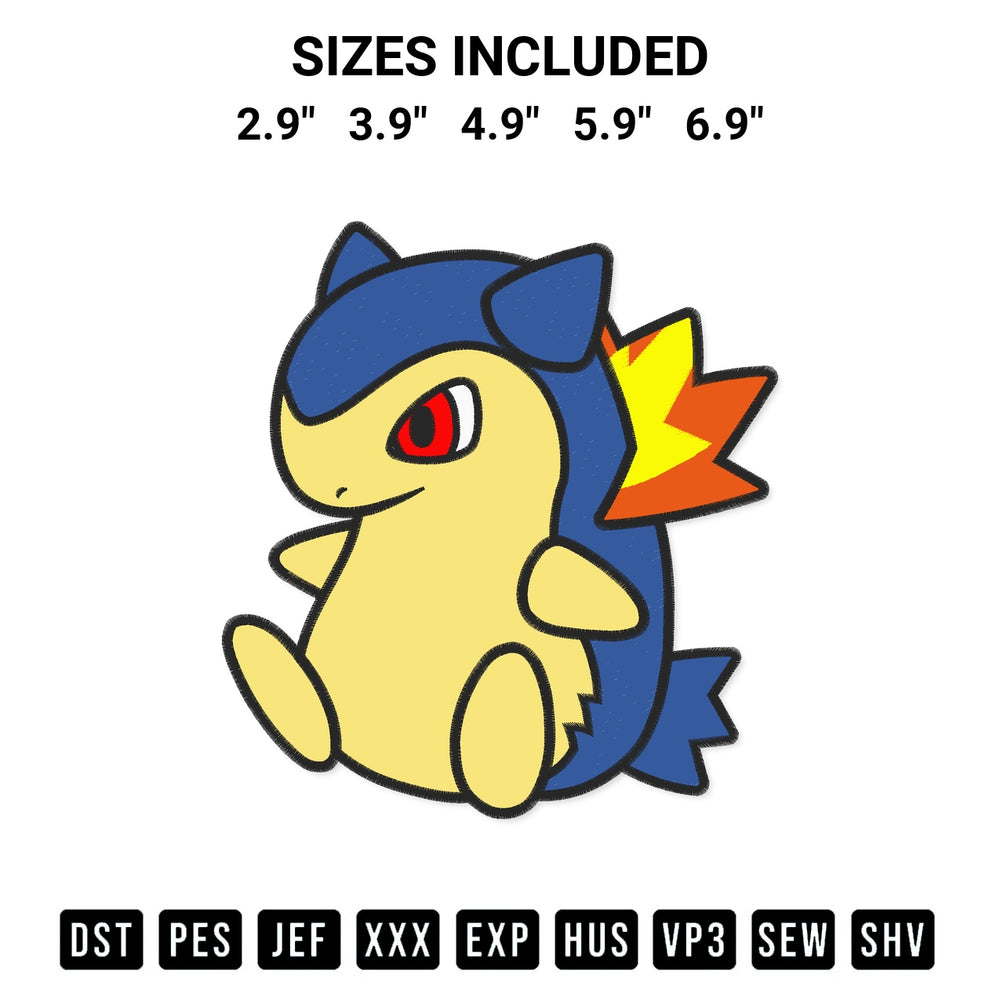 Stitch like a pro with the Typhlosion Pokemon Embroidery Design embroidery pattern from Designspacks.com. High-quality digital machine embroidery file. Available sizes: 2.9", 3.9", 4.9", 5.9", 6.9".