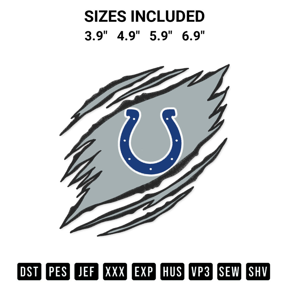 Add a unique touch to your apparel with the Indianapolis Colts Claw Embroidery Design embroidery file. Premium instant download available now on Designspacks.com. Available sizes: 3.9", 4.9", 5.9", 6.9".