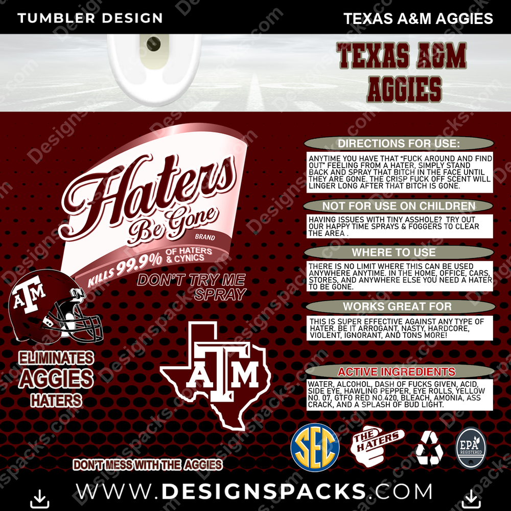 College Sport Haters Be Gone Texas A&M Aggies NCAA College Sport Tumbler Digital Wrap Design Download