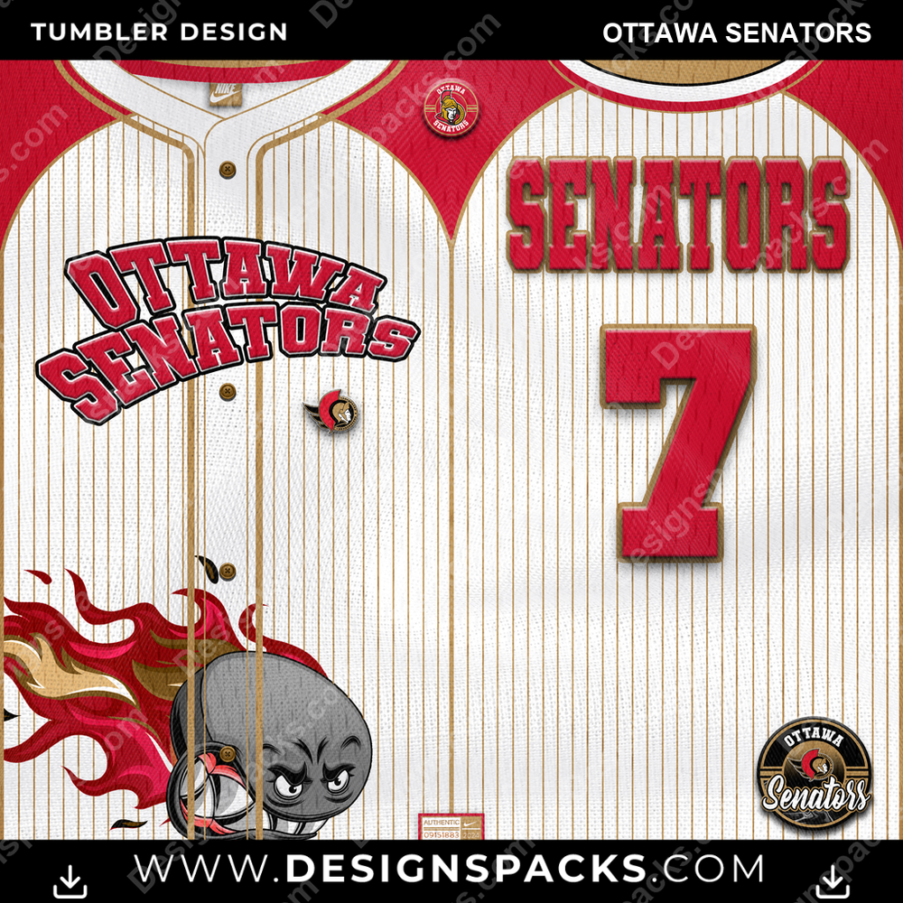 Ice Hockey Team Button-Up Jersey Ottawa Senators NHL Hockey Tumbler Digital Wrap Design Download