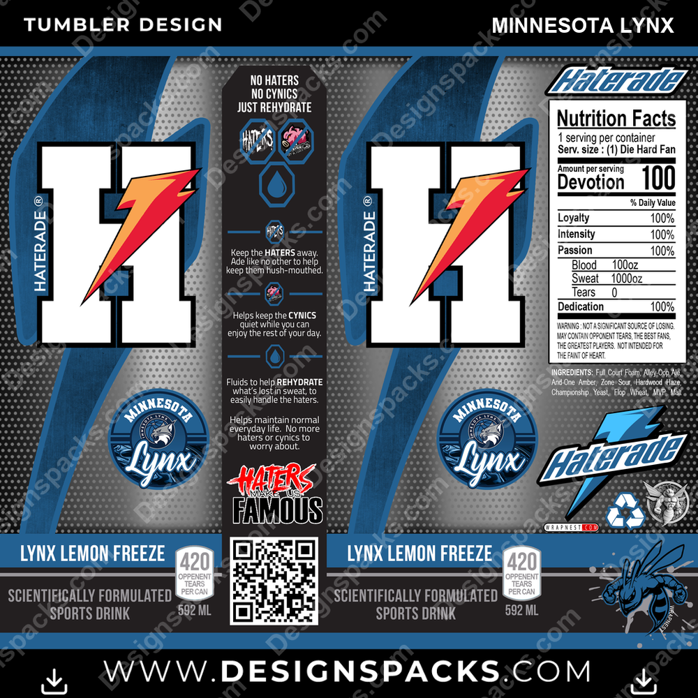 Basketball Haterade Minnesota Lynx Tumbler Digital Wrap Design