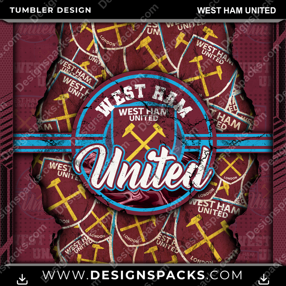 Soccer UK Ripped West Ham United Tumbler Digital Wrap Design