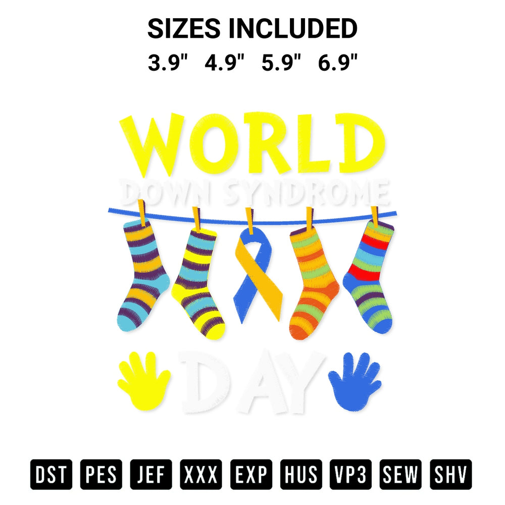 Download the World Down Syndrome Day Embroidery Design machine embroidery design exclusively at Designspacks.com. Premium digitized pattern for apparel and DIY crafts. Available sizes: 3.9", 4.9", 5.9", 6.9".
