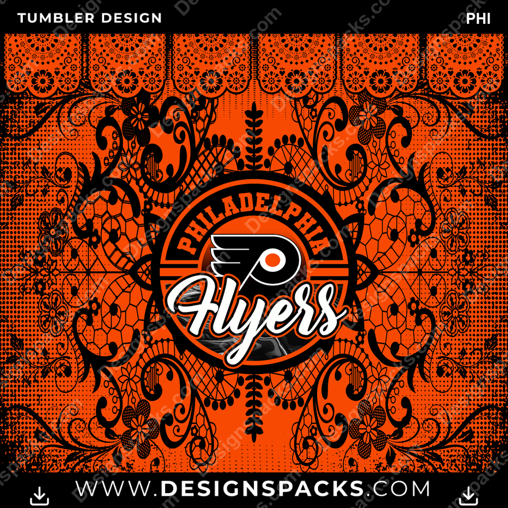 Ice Hockey Lace & Logos PHI Tumbler Digital Wrap Design