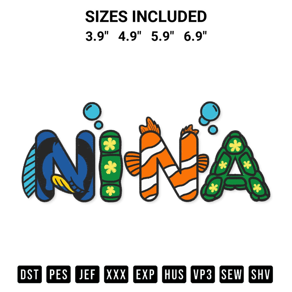 Download the Finding Nemo Nina Disney Embroidery Design machine embroidery design exclusively at Designspacks.com. Premium digitized pattern for apparel and DIY crafts. Available sizes: 3.9", 4.9", 5.9", 6.9".