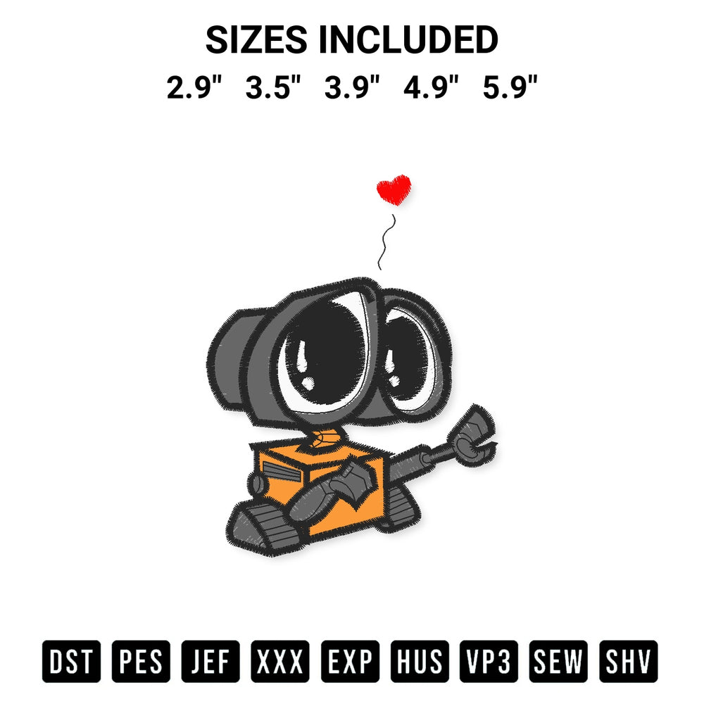 Elevate your next project with our Wall E Embroidery Design embroidery file. Shop high-quality digital patterns instantly at Designspacks.com. Available sizes: 2.9", 3.5", 3.9", 4.9", 5.9".