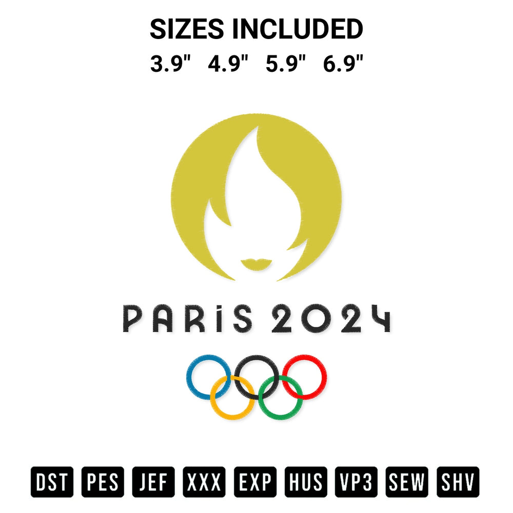 Create amazing crafts with the Olympics Paris 2024 Embroidery Design embroidery file. High-quality digital download from Designspacks.com, perfect for beginners and pros. Available sizes: 3.9", 4.9", 5.9", 6.9".