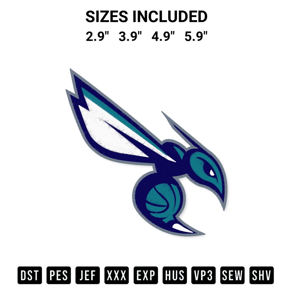 Stitch like a pro with the Charlotte Hornets Mascot Embroidery Design embroidery pattern from Designspacks.com. High-quality digital machine embroidery file. Available sizes: 2.9", 3.9", 4.9", 5.9".