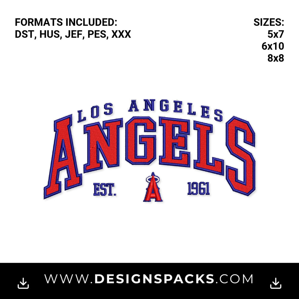 Los Angeles Angels Est 1961 Baseball Logo Embroidery Design - Instant digital download pattern at Designspacks.com