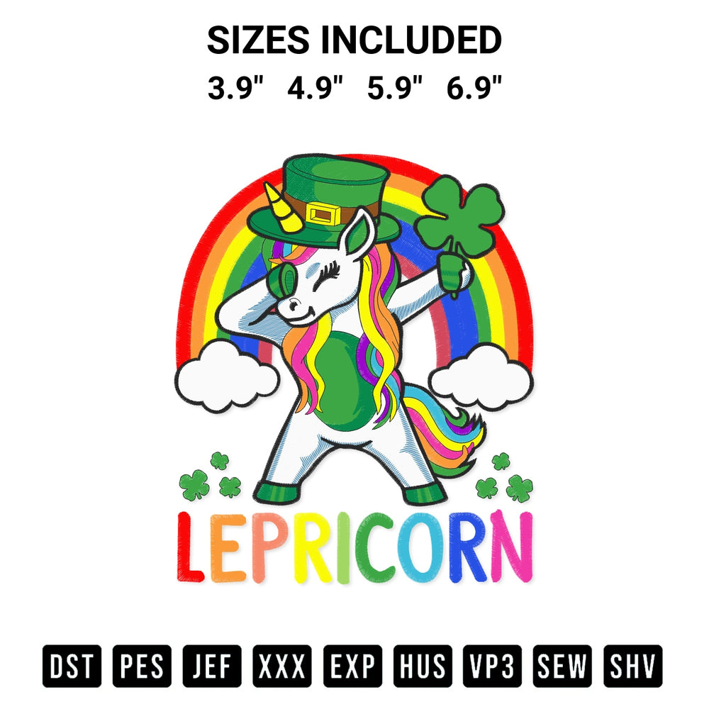 Stitch like a pro with the Lepricorn Unicorn St Patricks Day Embroidery Design embroidery pattern from Designspacks.com. High-quality digital machine embroidery file. Available sizes: 3.9", 4.9", 5.9", 6.9".