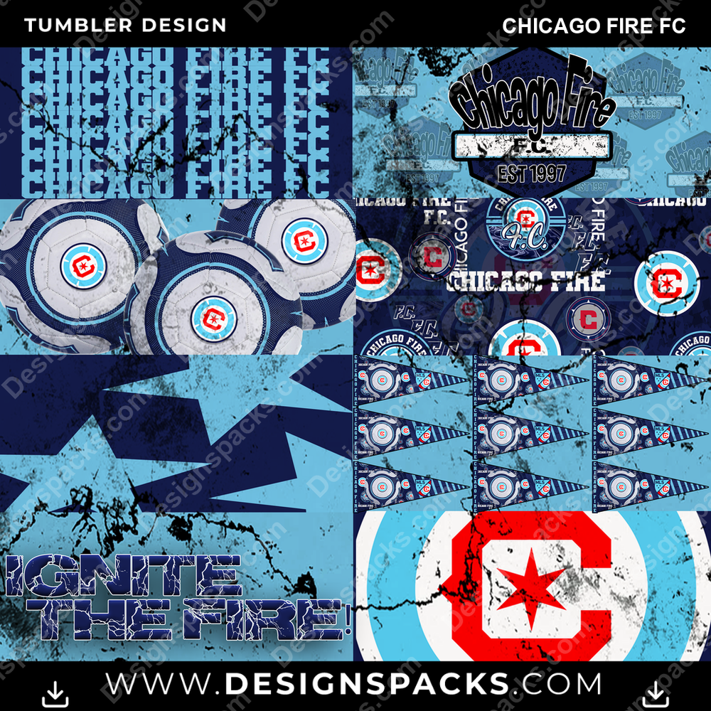 Soccer Distressed BG Chicago Fire FC Tumbler Digital Wrap Design
