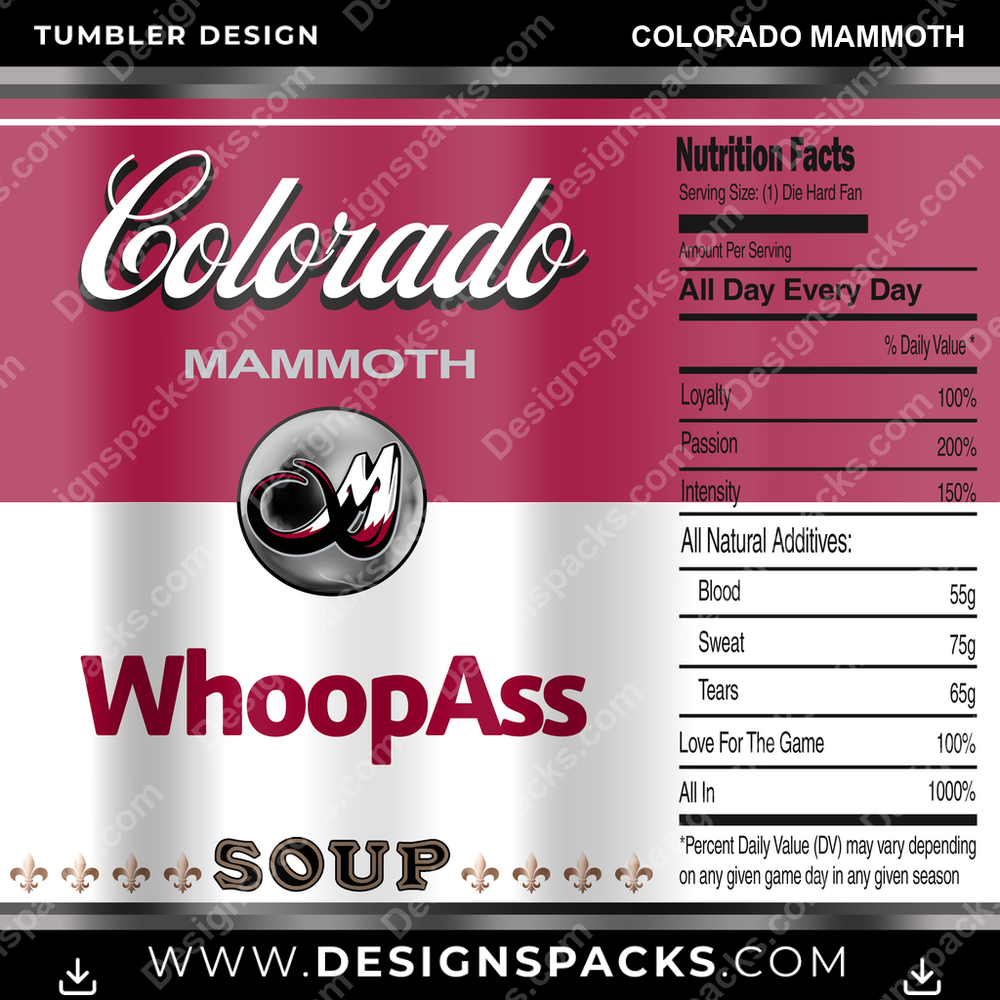 Lacrosse Soup Can Colorado Mammoth Tumbler Digital Wrap Design