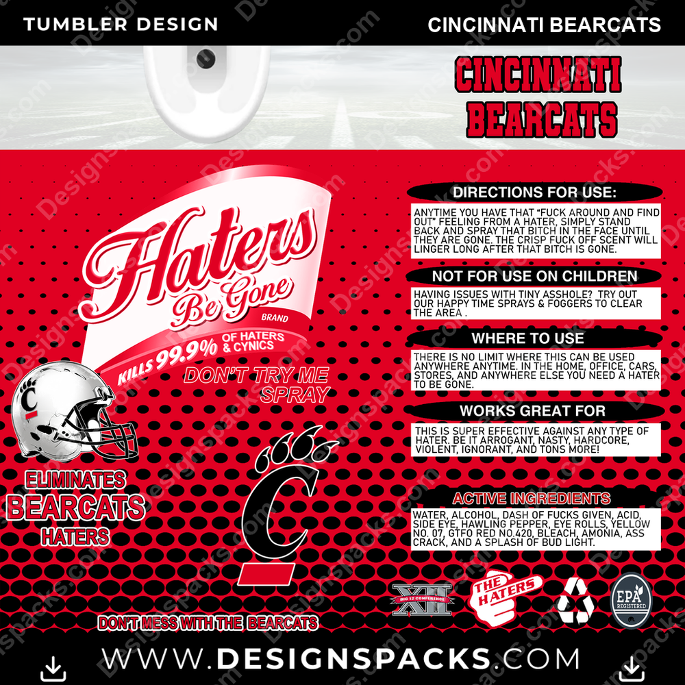 College Sport Haters Be Gone Cincinnati Bearcats NCAA College Sport Tumbler Digital Wrap Design Download