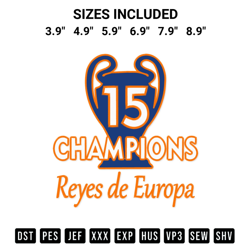 Elevate your next project with our 15 Champions Reyes De Europa Embroidery Design embroidery file. Shop high-quality digital patterns instantly at Designspacks.com. Available sizes: 3.9", 4.9", 5.9", 6.9", 7.9", 8.9".