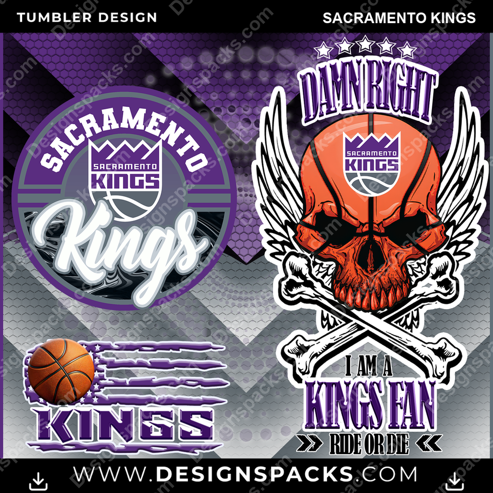 Basketball Skull Sacramento Kings Tumbler Digital Wrap Design