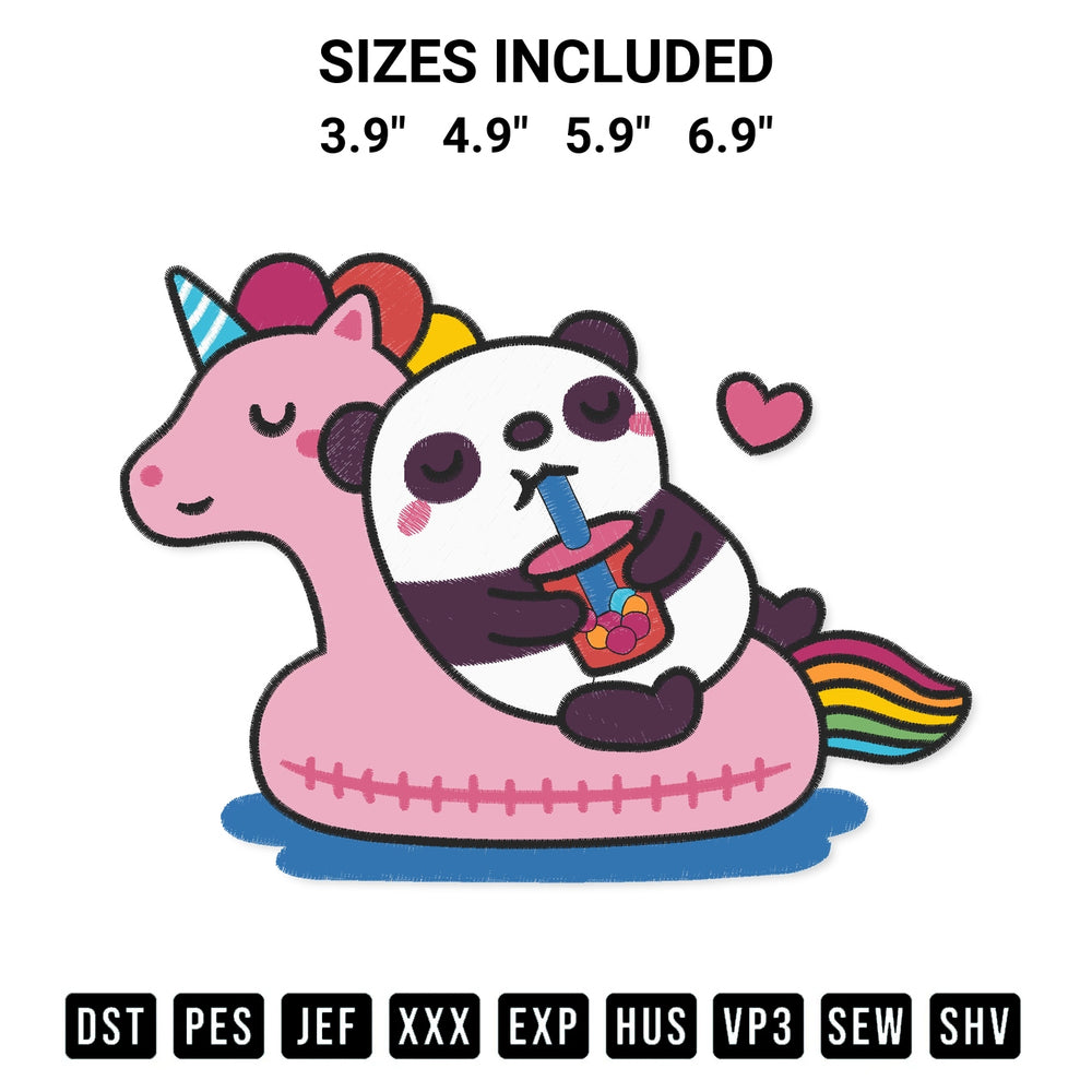 Download the Panda Enjoying Bubble Tea On Unicorn Embroidery Design machine embroidery design exclusively at Designspacks.com. Premium digitized pattern for apparel and DIY crafts. Available sizes: 3.9", 4.9", 5.9", 6.9".