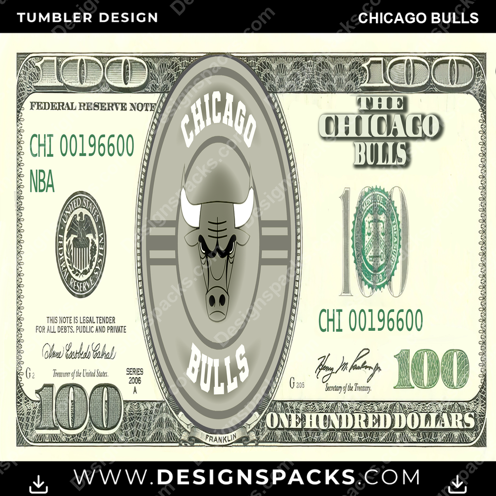 Basketball 100 Dollar Bill Chicago Bulls Tumbler Digital Wrap Design