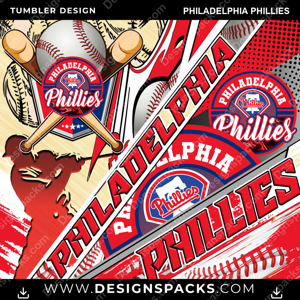 Baseball Silhouette Philadelphia Phillies Tumbler Digital Wrap Design