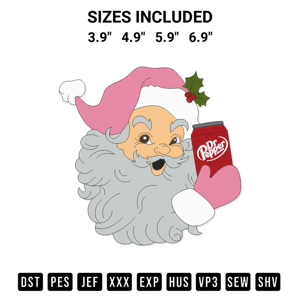 Get the Dr Pepper Santa Print Embroidery Design embroidery design for your custom crafts! Premium digitized files available for instant download at Designspacks.com. Available sizes: 3.9", 4.9", 5.9", 6.9".