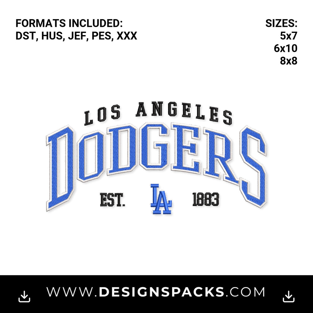 Los Angeles Dodgers Est 1883 Varsity Embroidery Design - Instant digital download pattern at Designspacks.com
