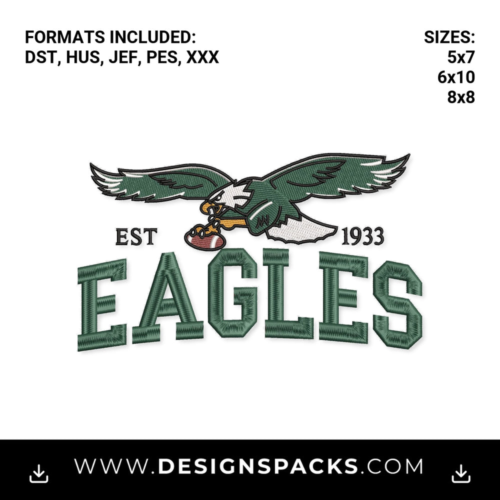 Vintage Eagles Football EST 1933 Embroidery Design - Instant digital download pattern at Designspacks.com
