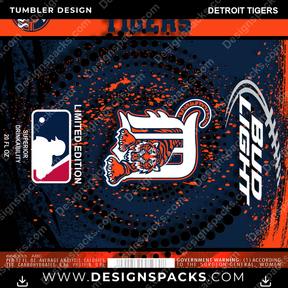 Baseball Bud Detroit Tigers Tumbler Digital Wrap Design