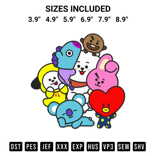 Discover the perfect addition to your crafting collection: Bt21 Chibi Bts Characters Embroidery Design embroidery file. Instantly available at Designspacks.com. Available sizes: 3.9
