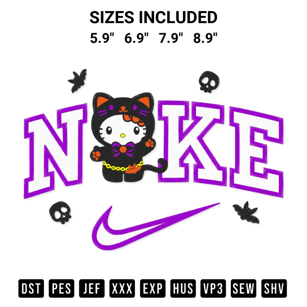 Shop the Hello Kitty Black Cat X Nike Embroidery Design machine embroidery pattern at Designspacks.com. Beautifully digitized for flawless stitching on any fabric. Available sizes: 5.9", 6.9", 7.9", 8.9".