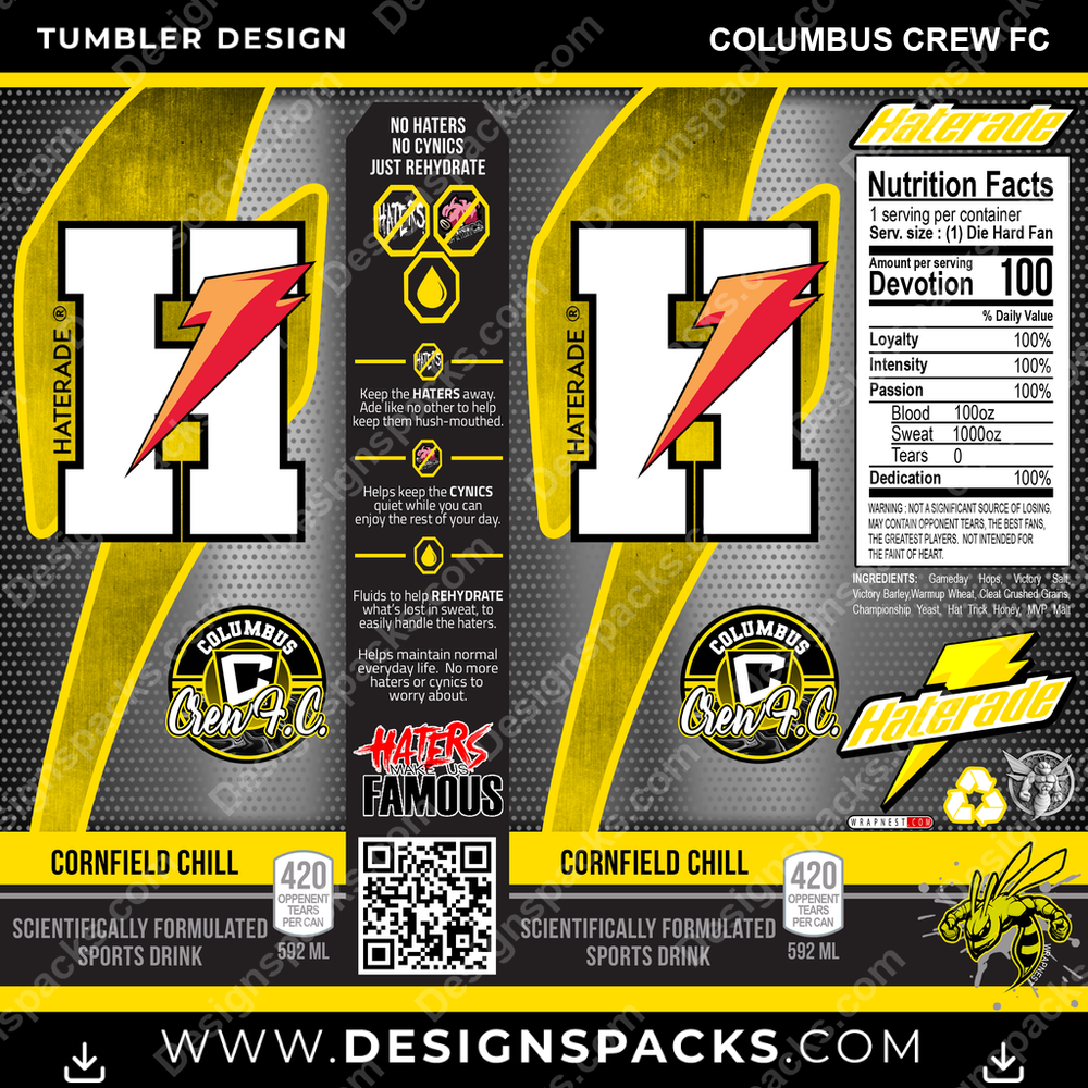 Soccer Haterade Columbus Crew FC MLS Soccer Tumbler Digital Wrap Design Download