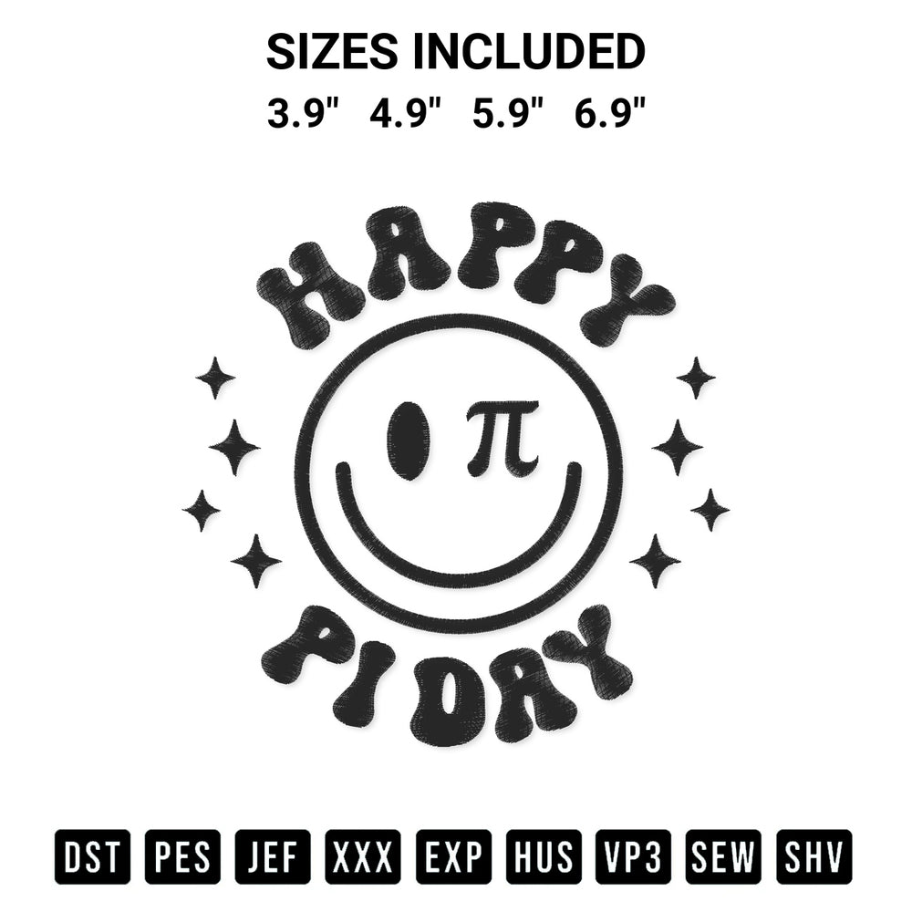 Transform your fabrics with the Happy Face Pi Day Embroidery Design embroidery design. Instant access to premium digitized patterns at Designspacks.com. Available sizes: 3.9", 4.9", 5.9", 6.9".