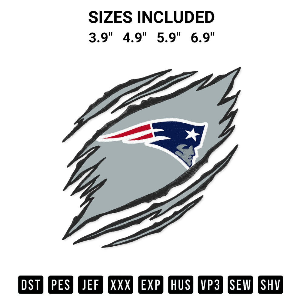 Stitch like a pro with the New England Patriots Claws Embroidery Design embroidery pattern from Designspacks.com. High-quality digital machine embroidery file. Available sizes: 3.9", 4.9", 5.9", 6.9".