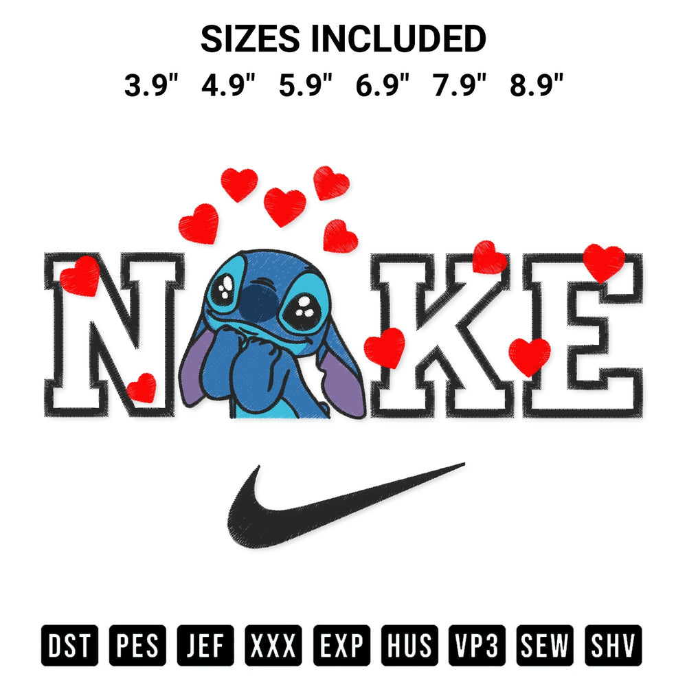 Transform your fabrics with the Nike Stitch Love Hearts Embroidery Design embroidery design. Instant access to premium digitized patterns at Designspacks.com. Available sizes: 3.9", 4.9", 5.9", 6.9", 7.9", 8.9".