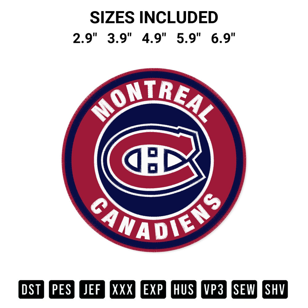 Download the Montreal Canadiens Circle Logo Embroidery Design machine embroidery design exclusively at Designspacks.com. Premium digitized pattern for apparel and DIY crafts. Available sizes: 2.9", 3.9", 4.9", 5.9", 6.9".