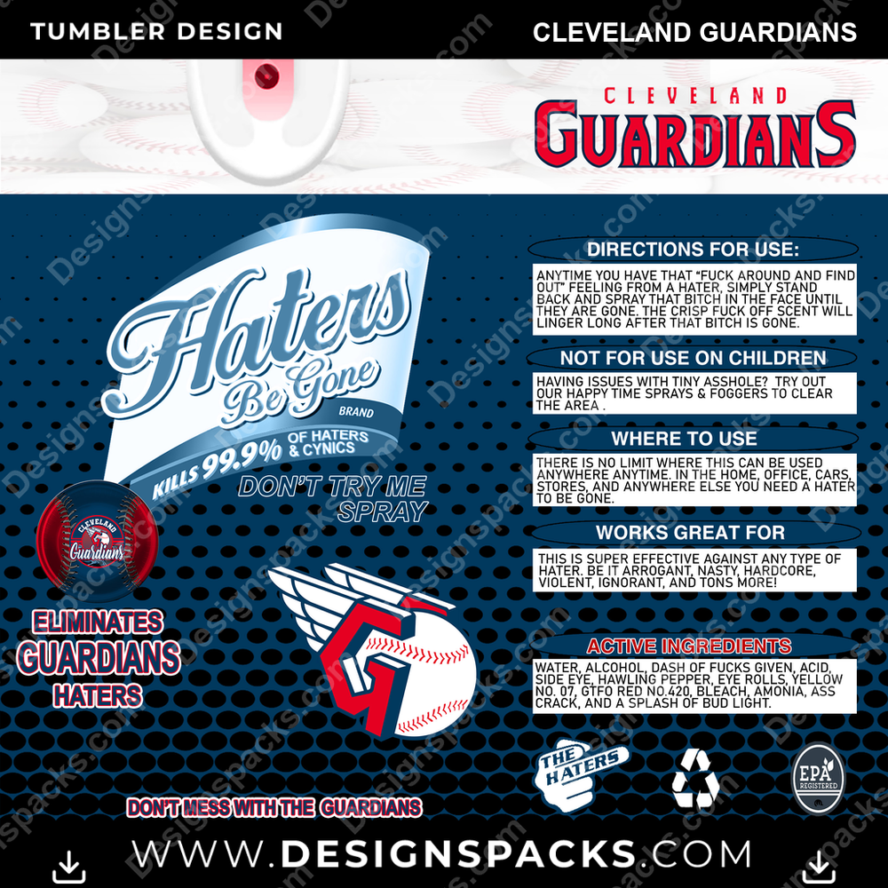 Baseball Haters Be Gone Cleveland Guardians MLB Baseball Tumbler Digital Wrap Design Download
