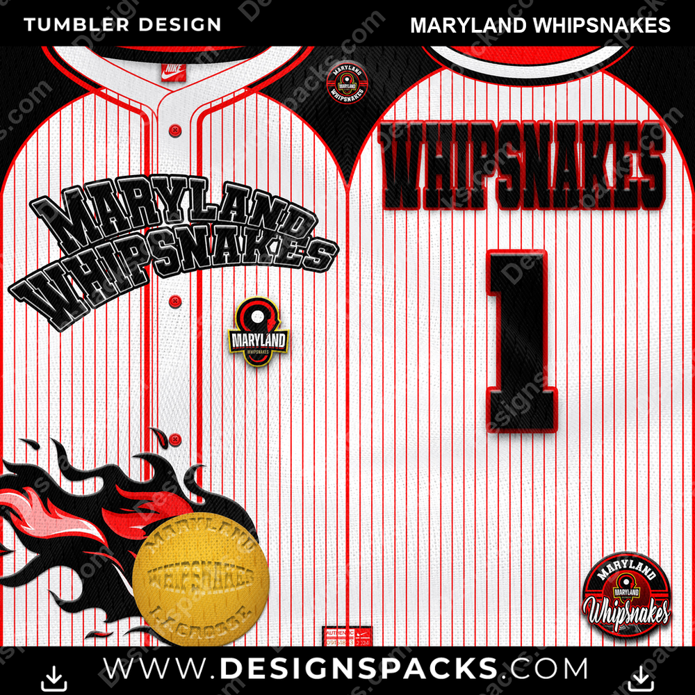 Lacrosse Team Button-Up Jersey Maryland Whipsnakes PLL Lacrosse Tumbler Digital Wrap Design Download