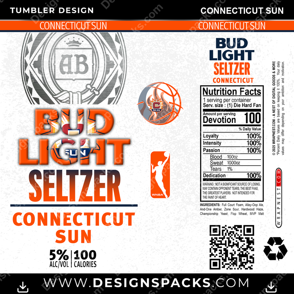 Basketball Bud Light Seltzer Connecticut Sun Tumbler Digital Wrap Design